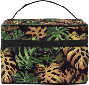Tropical Palm Leaf Makeup Bag for Women Travel Cosmetic Bag Large Makeup Case Portable Toiletry Skincare Organizer Bag