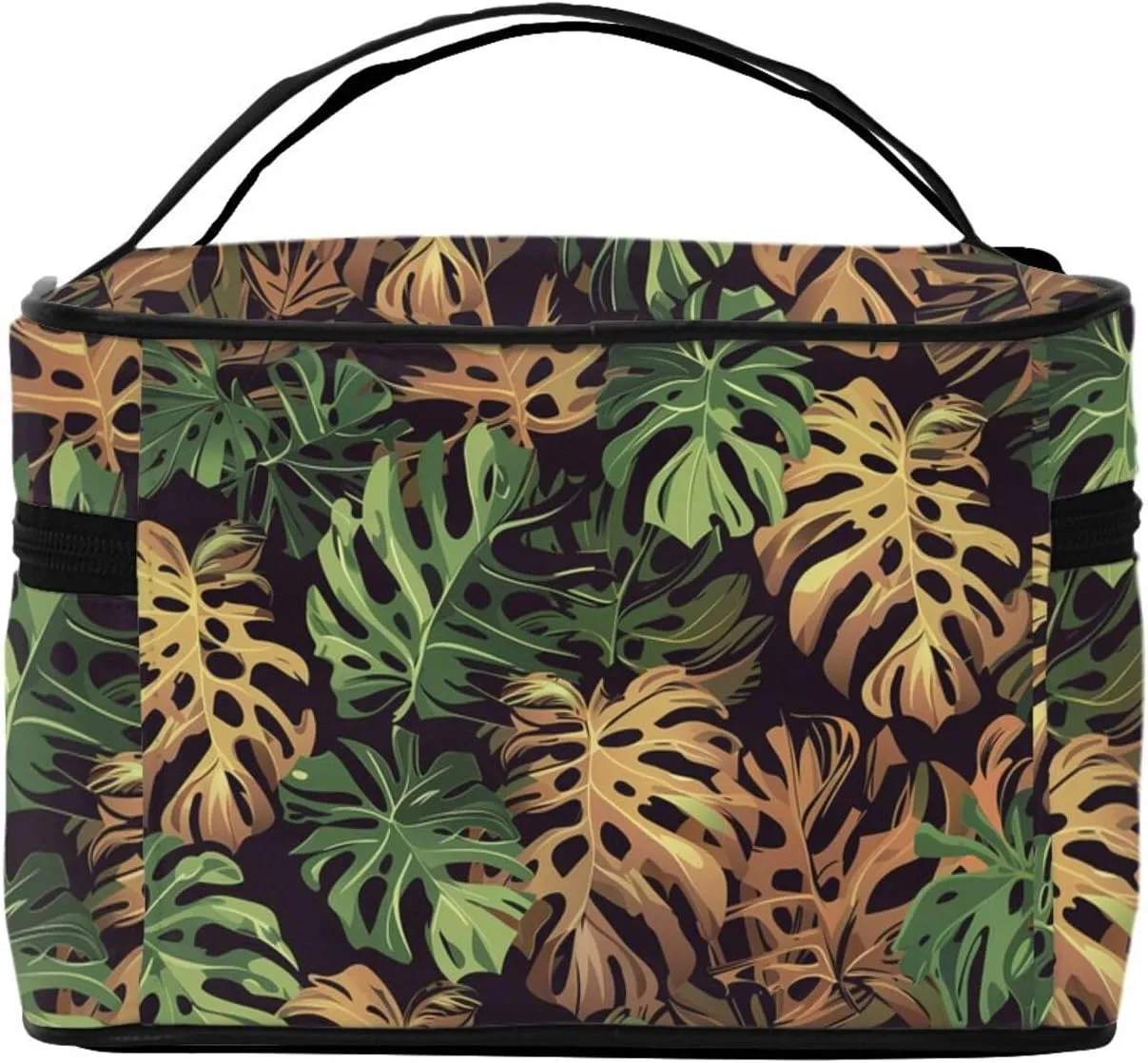 Tropical Palm Leaf Makeup Bag for Women Travel Cosmetic Bag Large Makeup Case Portable Toiletry Skincare Organizer Bag