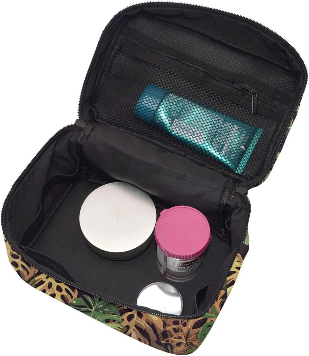 Tropical Palm Leaf Makeup Bag for Women Travel Cosmetic Bag Large Makeup Case Portable Toiletry Skincare Organizer Bag