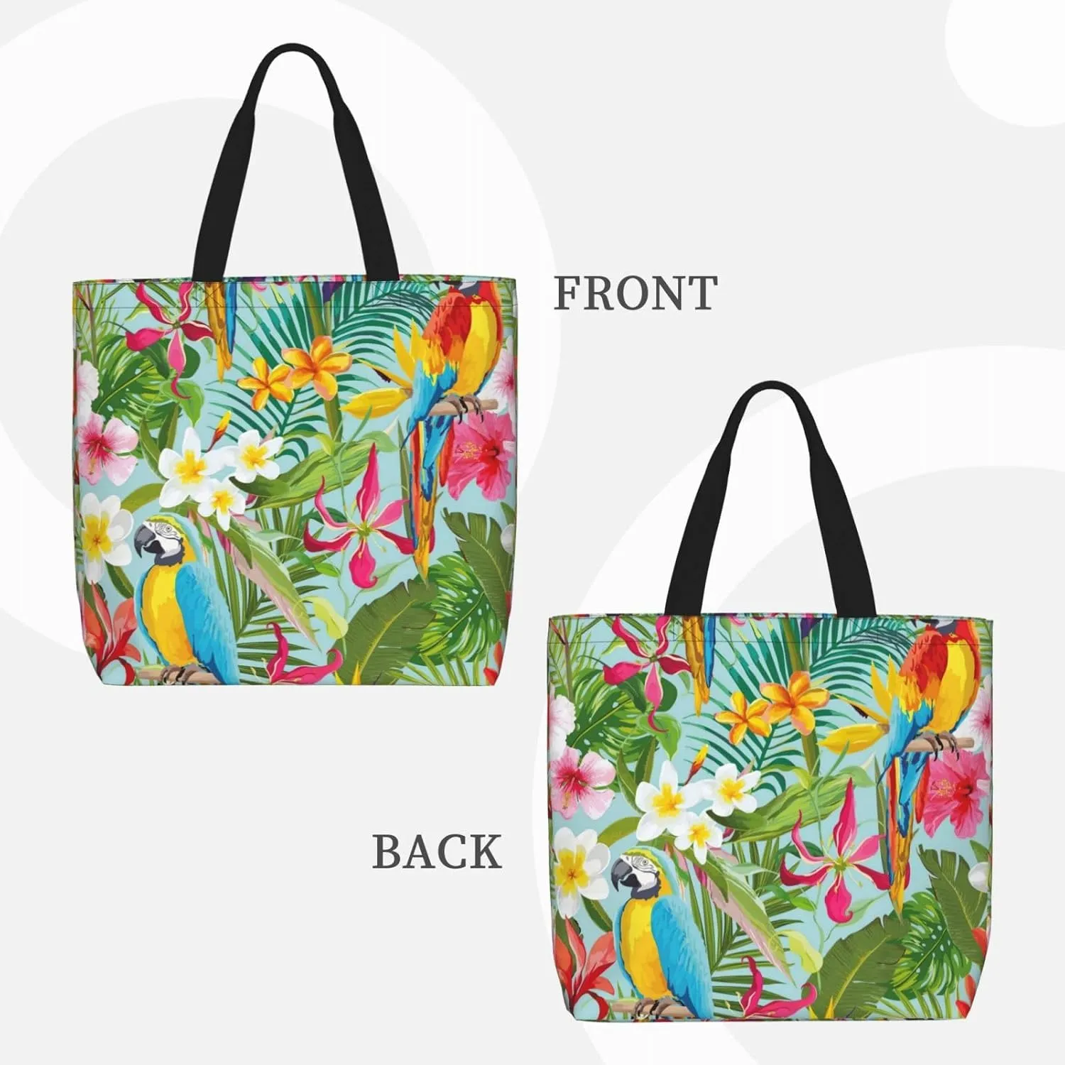 Tropical Plants And Parrots Duty Reusable Shopping One-Shoulder Bags â€“ Large Tote Bags Are Foldable