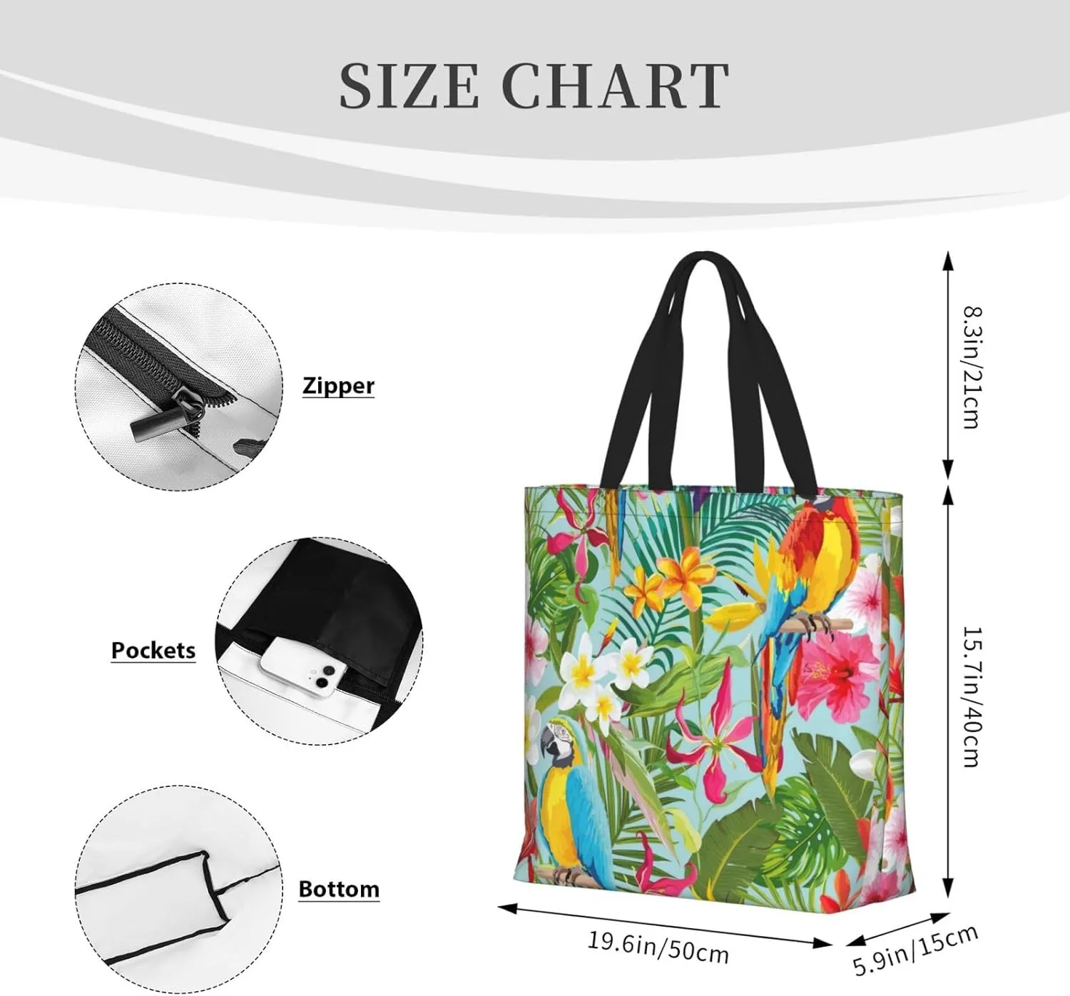 Tropical Plants And Parrots Duty Reusable Shopping One-Shoulder Bags â€“ Large Tote Bags Are Foldable