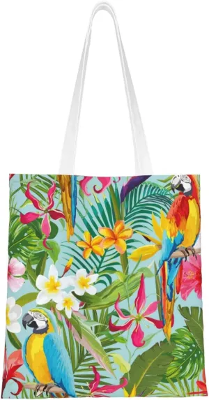 Tropical plants and parrots print Canvas Tote Bag for Women,Womens Purse Handbags for Travel Beach Nurse College Gift