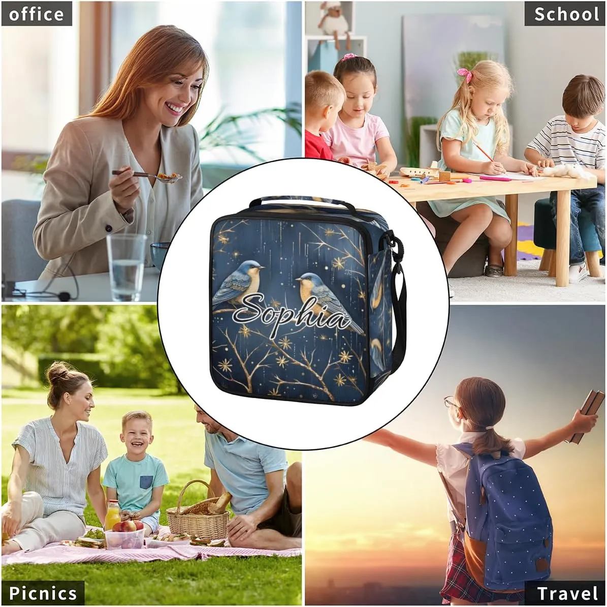 TropicalLife Sparrow Personalized Lunch Box for Men Women Custom Name Insulated Lunch Boxes Reusable Lunch Bag Lunchbox for Travel, Work, Picnic