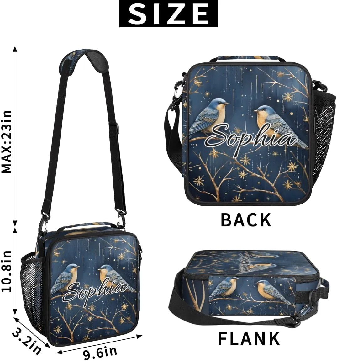 TropicalLife Sparrow Personalized Lunch Box for Men Women Custom Name Insulated Lunch Boxes Reusable Lunch Bag Lunchbox for Travel, Work, Picnic