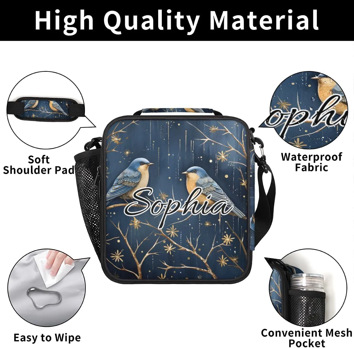 TropicalLife Sparrow Personalized Lunch Box for Men Women Custom Name Insulated Lunch Boxes Reusable Lunch Bag Lunchbox for Travel, Work, Picnic