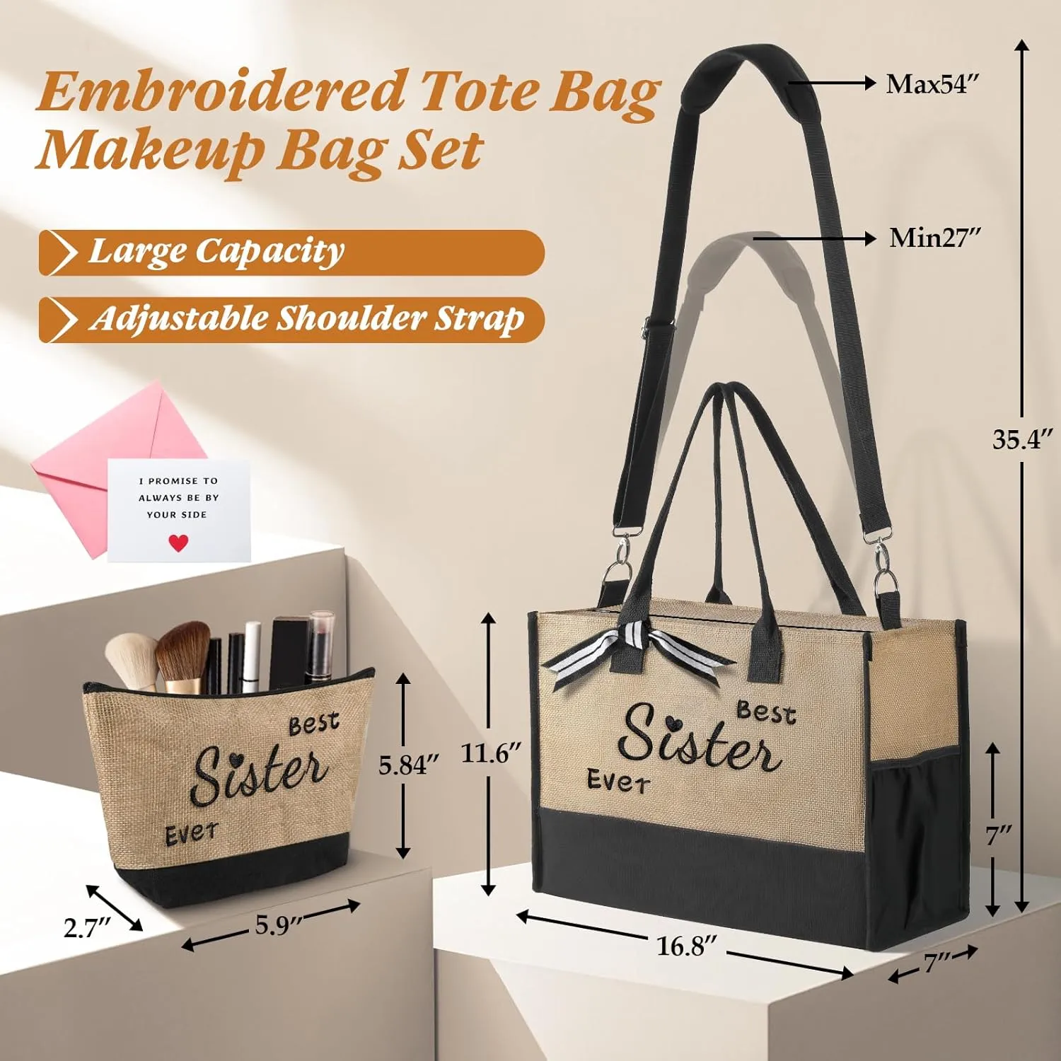 TRSODD Gigi Gifts for Grandma Gigi Mothers Day Gifts Birthday for Women Jute Embroidered Tote Bag and Makeup Bag