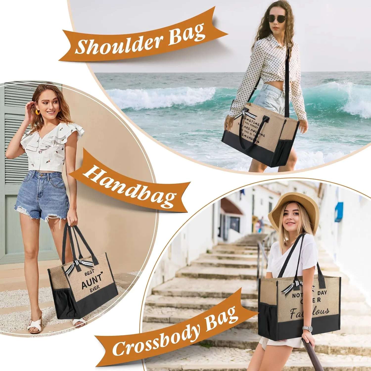 TRSODD Gigi Gifts for Grandma Gigi Mothers Day Gifts Birthday for Women Jute Embroidered Tote Bag and Makeup Bag