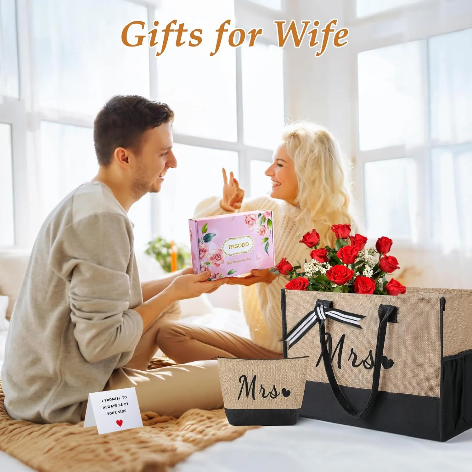 TRSODD Gigi Gifts for Grandma Gigi Mothers Day Gifts Birthday for Women Jute Embroidered Tote Bag and Makeup Bag