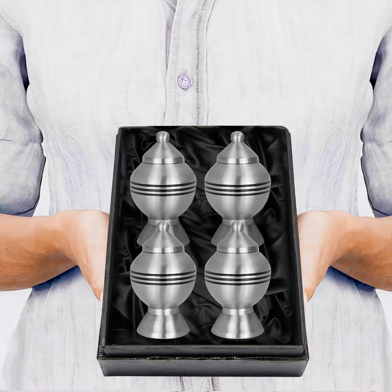 Trupoint Memorials Small Urns for Human Ashes Keepsake, Decorative Mini Cremation Urn for Adult Men & Women – Set of 4, Silver Chalice