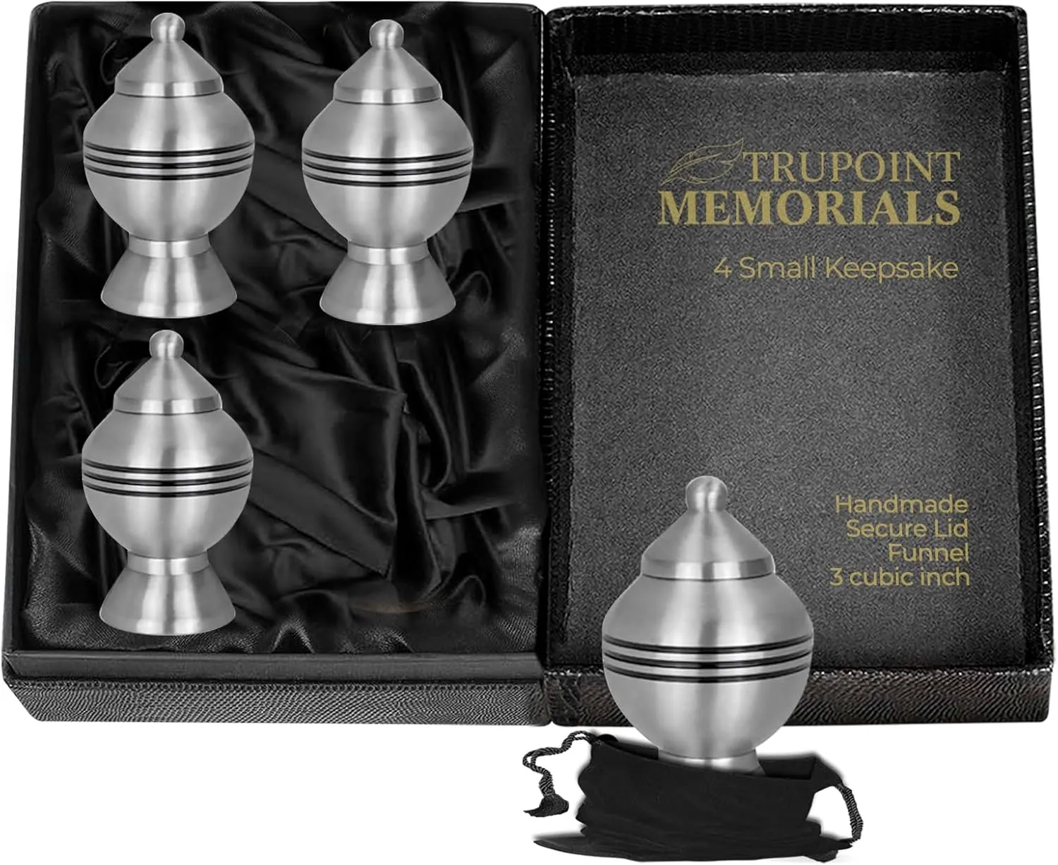 Trupoint Memorials Small Urns for Human Ashes Keepsake, Decorative Mini Cremation Urn for Adult Men & Women – Set of 4, Silver Chalice