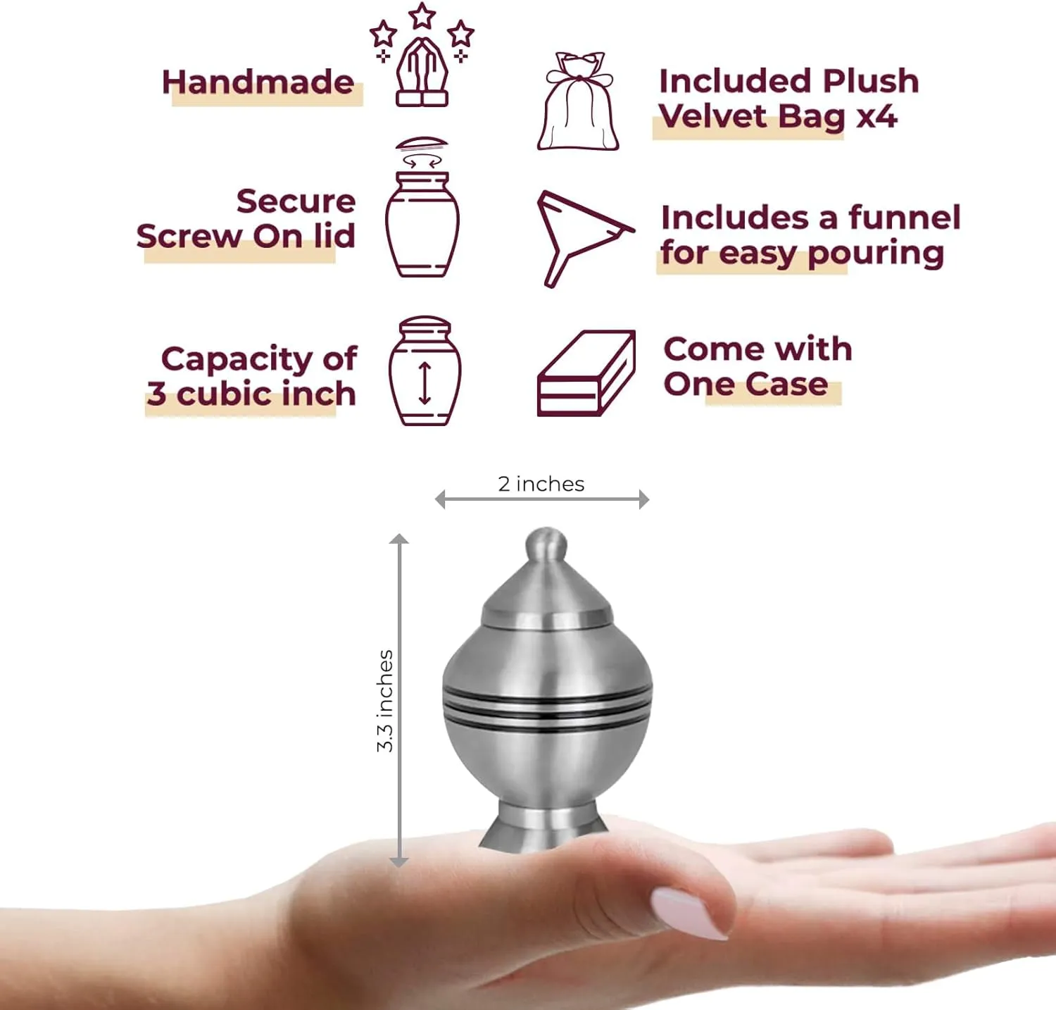 Trupoint Memorials Small Urns for Human Ashes Keepsake, Decorative Mini Cremation Urn for Adult Men & Women – Set of 4, Silver Chalice