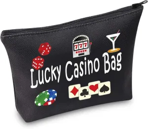 TSOTMO Casino Gamble Zipper Pouch Gift Lucky Casino Bag Gift For Gambler Casino Lover Gift Gambling Gift Slots Gift Dice Poker Chips Cosmetic Bag (Casino BLK)