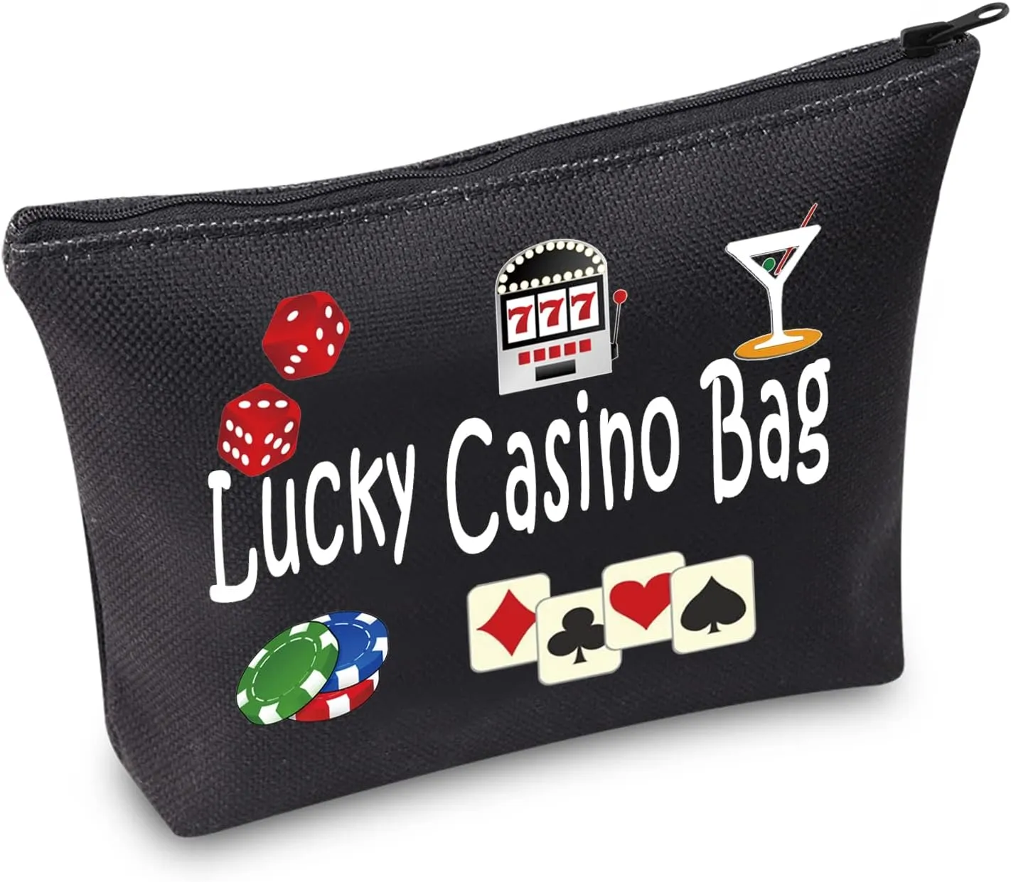 TSOTMO Casino Gamble Zipper Pouch Gift Lucky Casino Bag Gift For Gambler Casino Lover Gift Gambling Gift Slots Gift Dice Poker Chips Cosmetic Bag (Casino BLK)