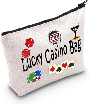 TSOTMO Casino Gamble Zipper Pouch Gift Lucky Casino Bag Gift For Gambler Casino Lover Gift Gambling Gift Slots Gift Dice Poker Chips Cosmetic Bag (Casino)