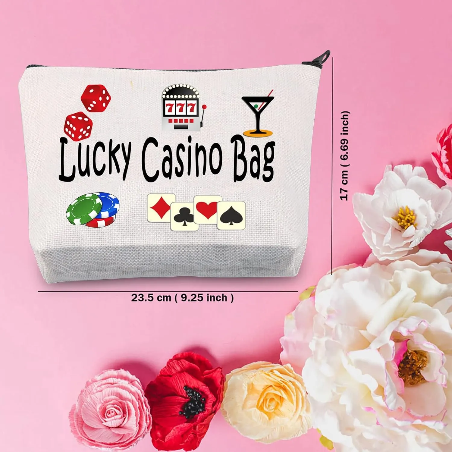 TSOTMO Casino Gamble Zipper Pouch Gift Lucky Casino Bag Gift For Gambler Casino Lover Gift Gambling Gift Slots Gift Dice Poker Chips Cosmetic Bag (Casino)
