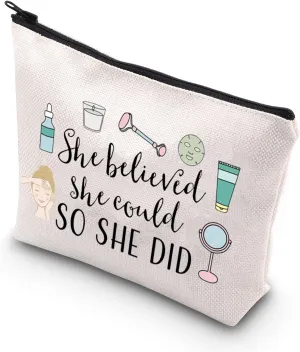 TSOTMO Esthetician gift She Believed She Could So She Did Inspirational Beauty Magician Makeup Artist Zipper Pouch Bag (She Believed Esthetician)