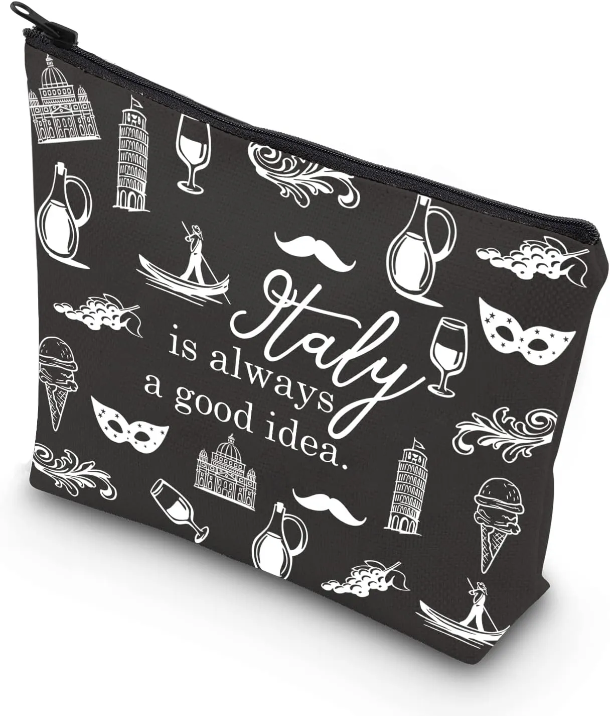 TSOTMO Italy Travel Gift Cosmetic Bag - Black - Rectangular - Zipper - Unisex-Adult - 8.27 x 6.69 x 6.69 inches - 0.05 kg - Adult - 1 Count