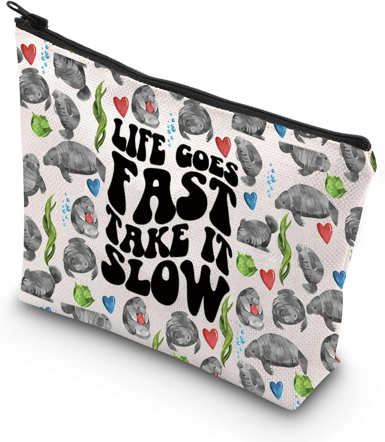 TSOTMO Manatee Bag Life Goes Fast Take It Slow Manatees Zipper Pouch Bag Gift for Sea Creature Lovers (Life Goes bag)