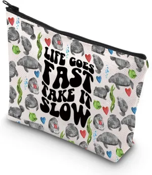 TSOTMO Manatee Bag Life Goes Fast Take It Slow Manatees Zipper Pouch Bag Gift for Sea Creature Lovers (Life Goes bag)