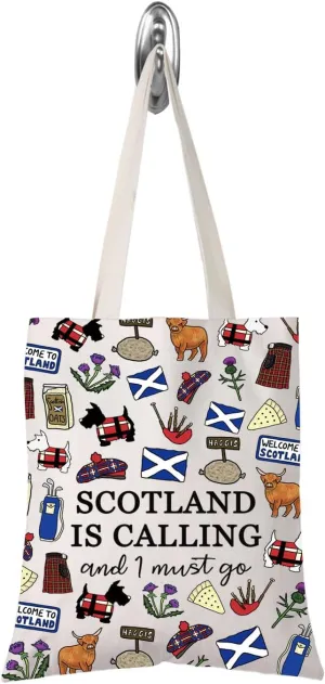 TSOTMO Scotland Makeup Bag Gift Edinburgh Gift Scotland Is Calling And I Must Go Zipper Bag Gift For Scottish (SCOTLAND tote)