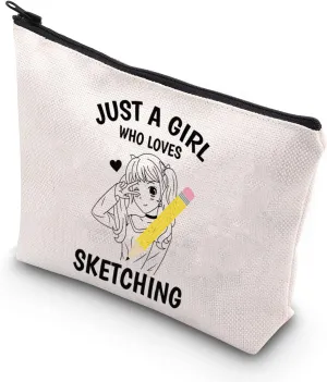 TSOTMO Sketch Pouch - Zipper Makeup Bag Art Teacher Gift (SKETCHING GIRL)