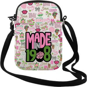 TSOTMO Sorority Gift Made In Pink and Green Paraphernalia Gift Black Greek Sorority Crossbody Bag for Women