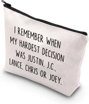 TSOTMO Vintage Boy Band Fans Gift My Hardest Decision Was Justin J.C. Lance Chris Or Joey Zipper Pouch Makeup Bag (CHRIS OR JOEY)