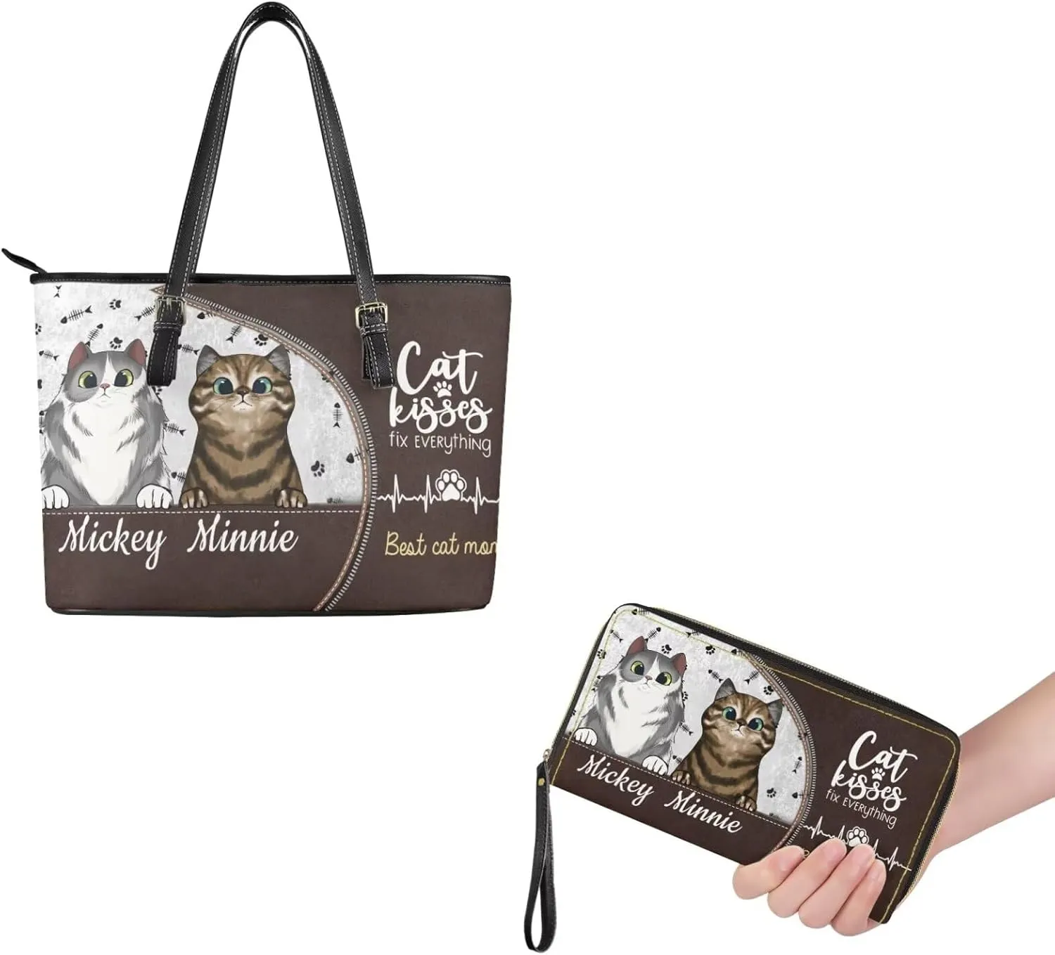 Tuoxiukan Personalized Handbags and Wallet Set for Women Clutch Purse Custom Name Tote Bag Customized Gifts for Mom