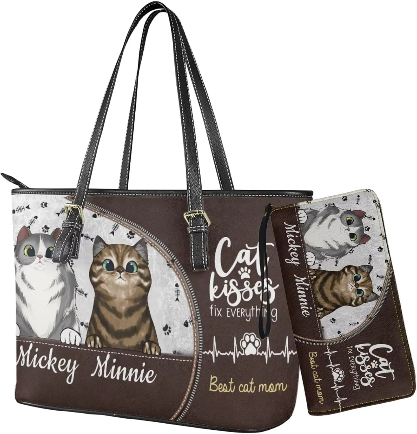 Tuoxiukan Personalized Handbags and Wallet Set for Women Clutch Purse Custom Name Tote Bag Customized Gifts for Mom