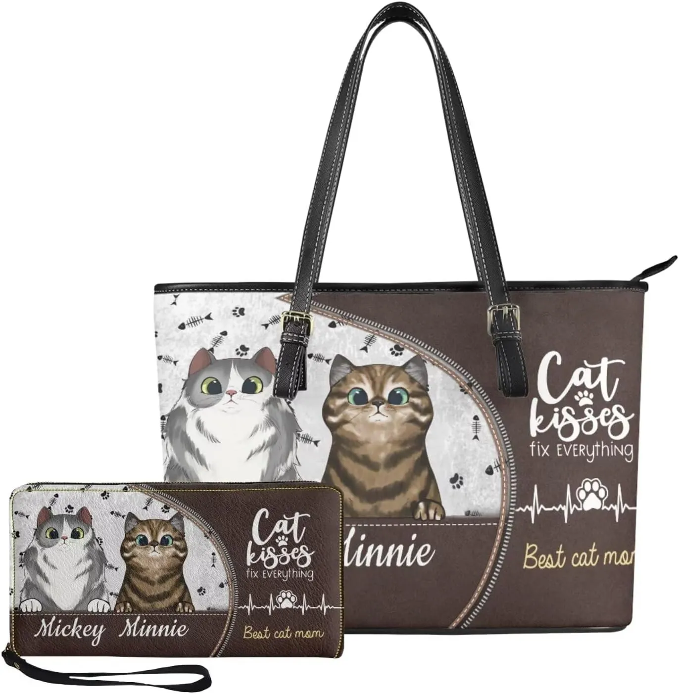 Tuoxiukan Personalized Handbags and Wallet Set for Women Clutch Purse Custom Name Tote Bag Customized Gifts for Mom