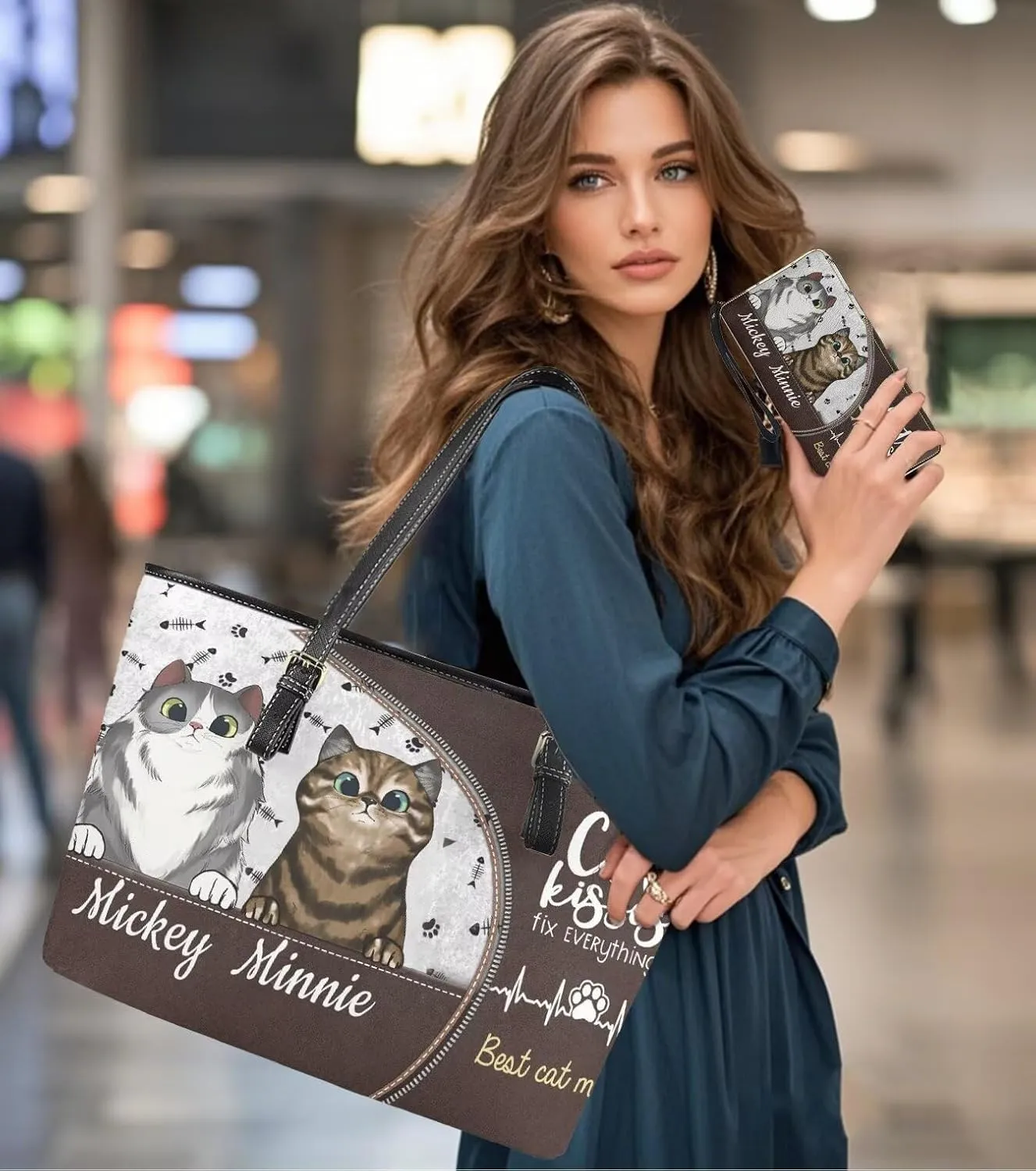 Tuoxiukan Personalized Handbags and Wallet Set for Women Clutch Purse Custom Name Tote Bag Customized Gifts for Mom