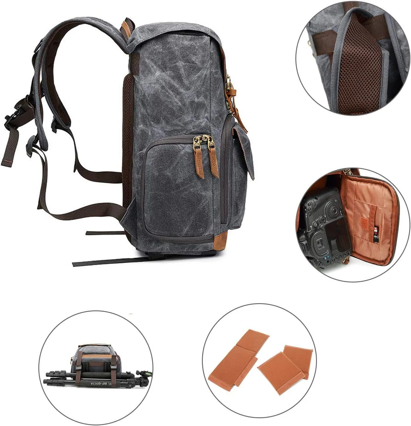 UBAYMAX Camera Backpack, DSLR SLR Waterproof Canvas Camera Bags Rucksack 15.6 inch Laptop Bag Travel Bag for Canon Nikon Sony Camera and Lens Tripod Accessories