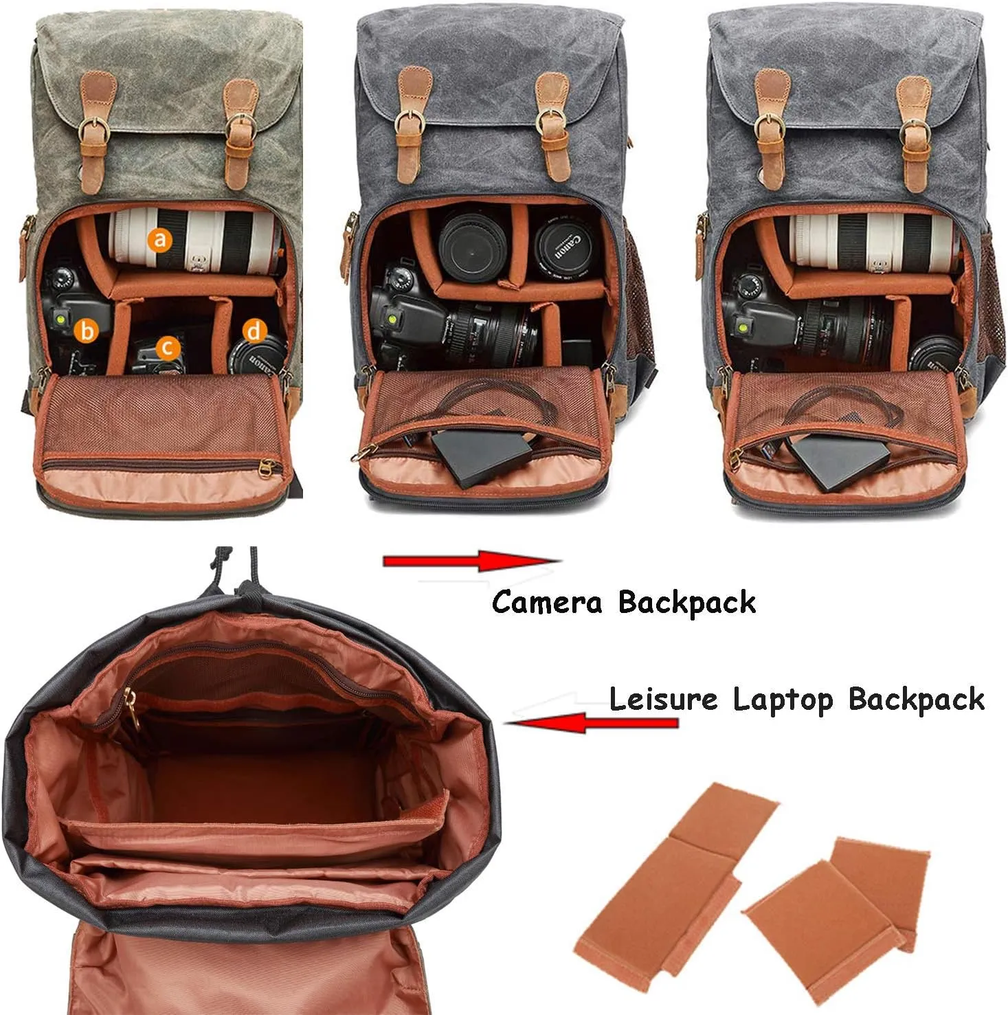 UBAYMAX Camera Backpack, DSLR SLR Waterproof Canvas Camera Bags Rucksack 15.6 inch Laptop Bag Travel Bag for Canon Nikon Sony Camera and Lens Tripod Accessories