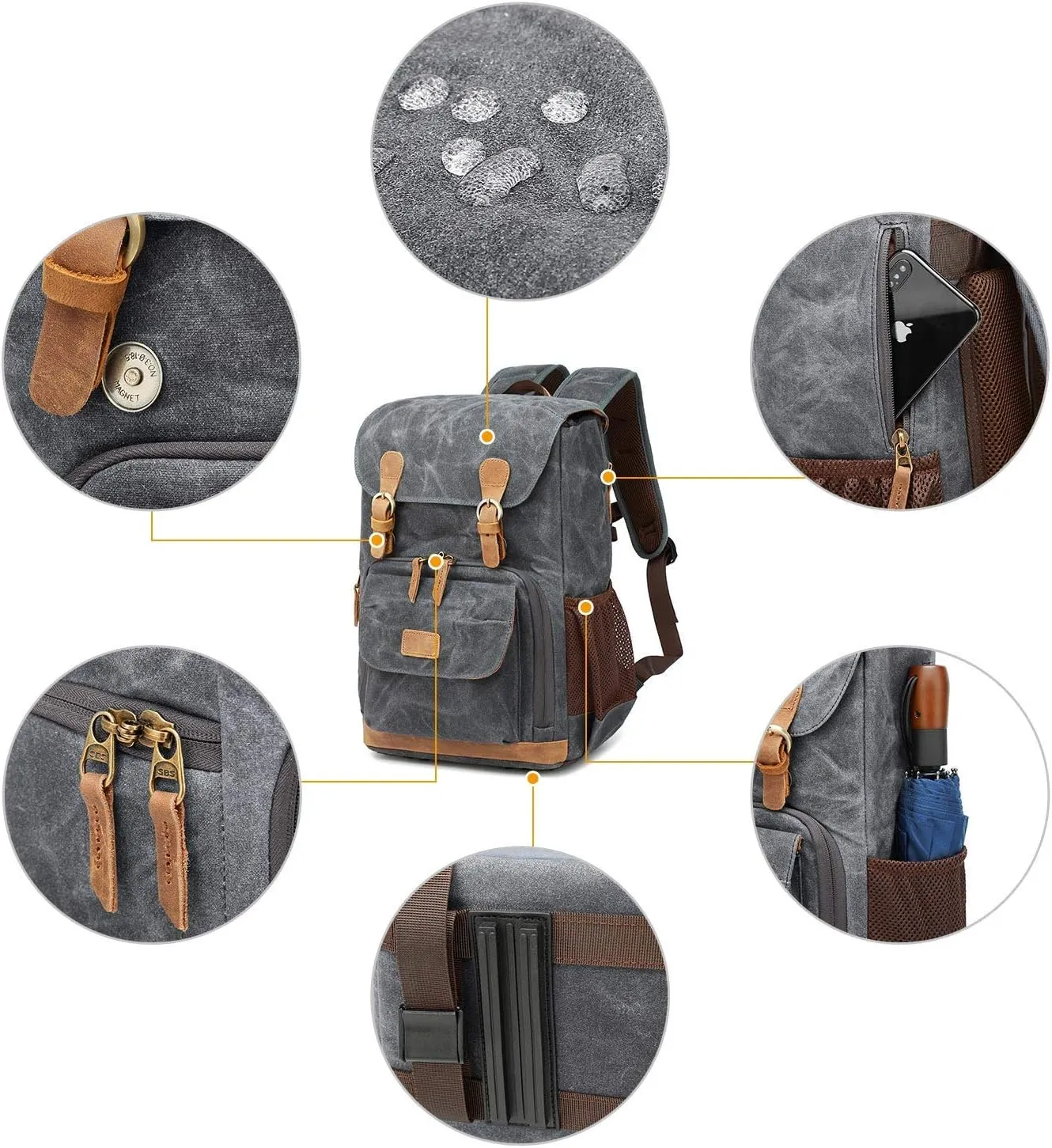 UBAYMAX Camera Backpack, DSLR SLR Waterproof Canvas Camera Bags Rucksack 15.6 inch Laptop Bag Travel Bag for Canon Nikon Sony Camera and Lens Tripod Accessories