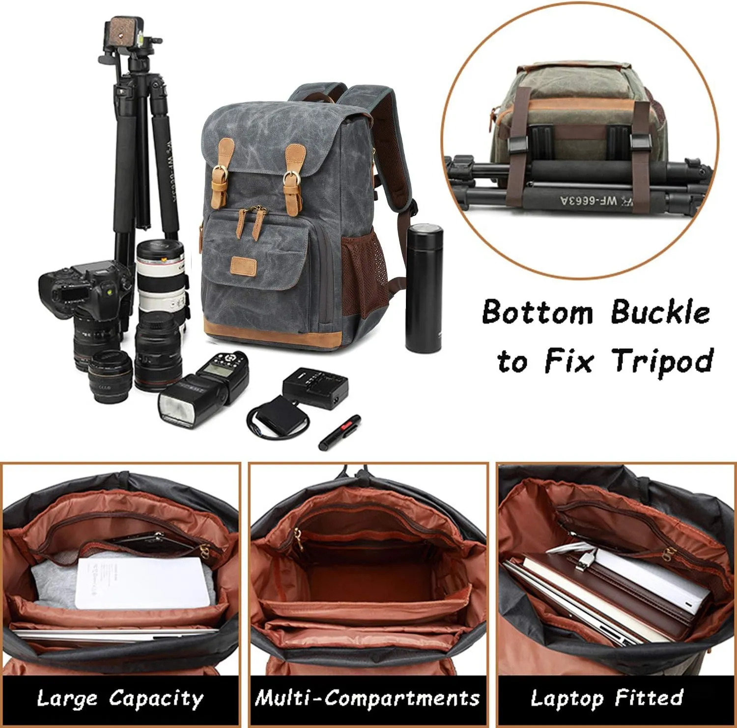 UBAYMAX Camera Backpack, DSLR SLR Waterproof Canvas Camera Bags Rucksack 15.6 inch Laptop Bag Travel Bag for Canon Nikon Sony Camera and Lens Tripod Accessories