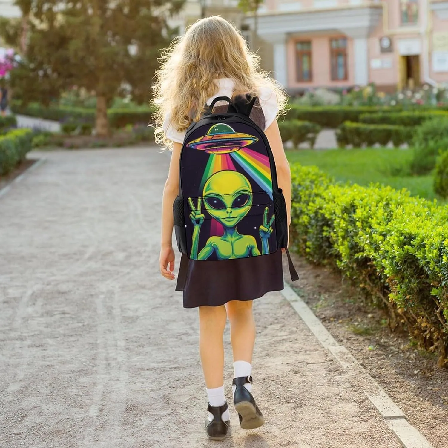 Ufo Rainbow Alien Art Daypack Backpack Polyester Multipurpose Anti-Theft Shoulder Bag Big Capacity Gym Outdoor Hiking Backpack With Smooth Zippers