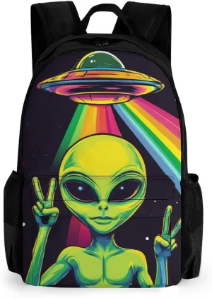 Ufo Rainbow Alien Art Daypack Backpack Polyester Multipurpose Anti-Theft Shoulder Bag Big Capacity Gym Outdoor Hiking Backpack With Smooth Zippers