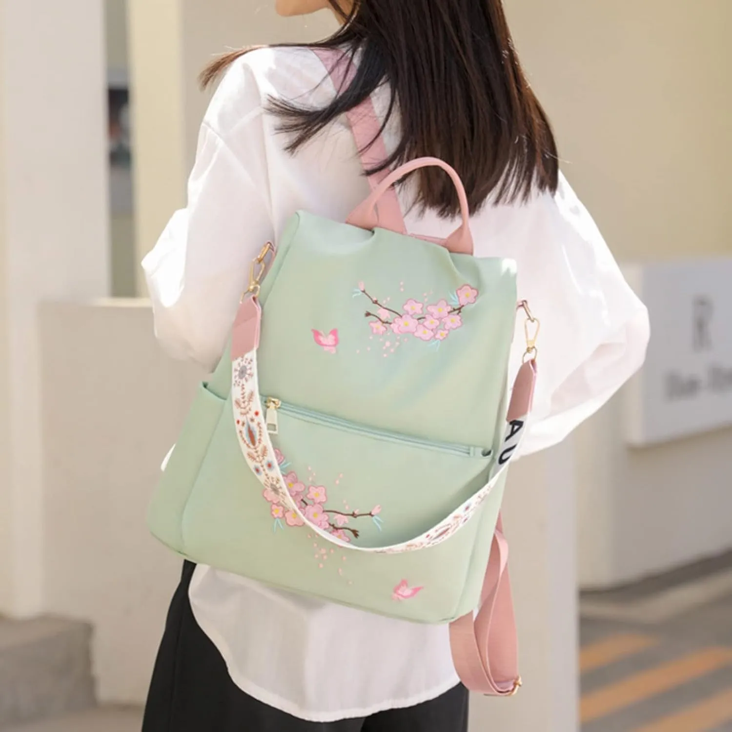 UK Popular Nylon s Beige Pen Bag In Backpack Women School Bags Messenger Computer Bag for (Green, One Size)