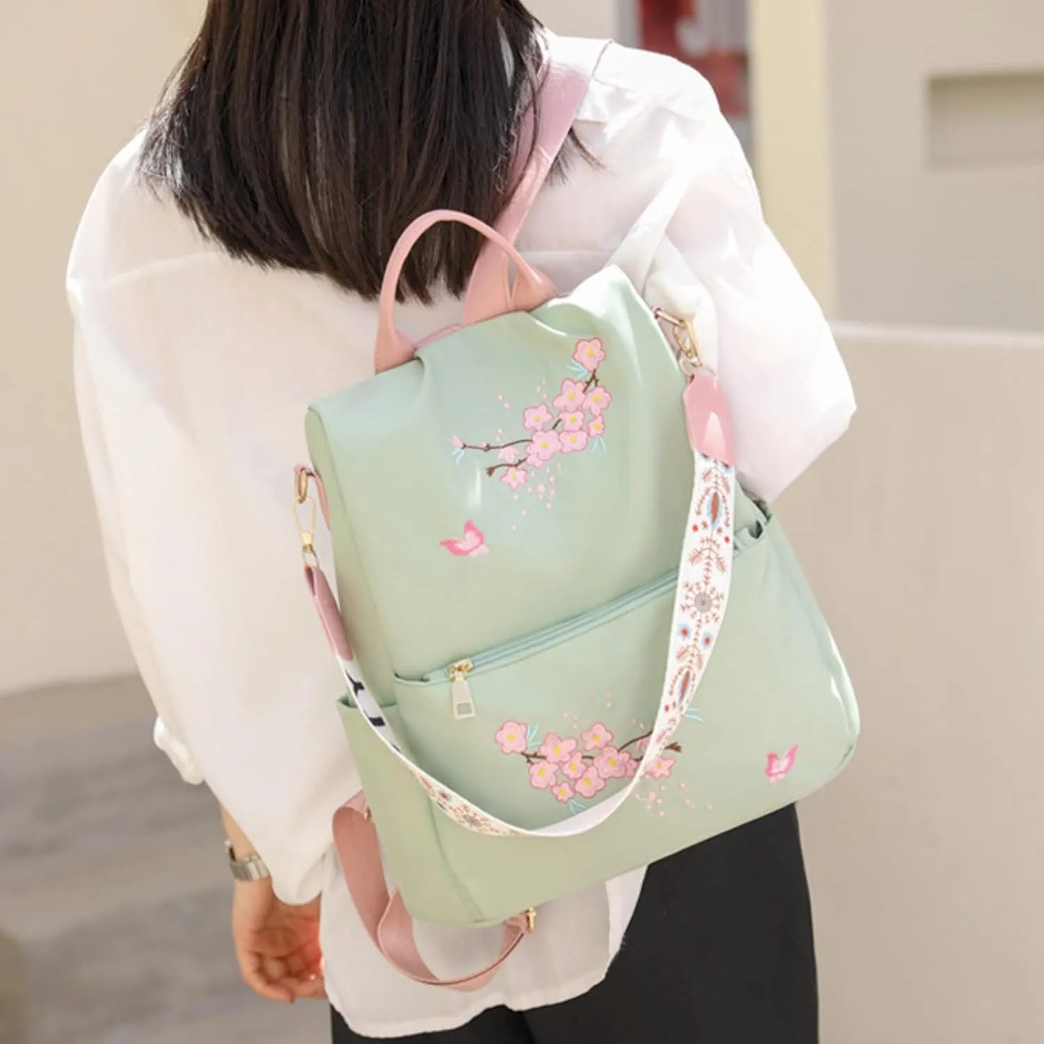 UK Popular Nylon s Beige Pen Bag In Backpack Women School Bags Messenger Computer Bag for (Green, One Size)