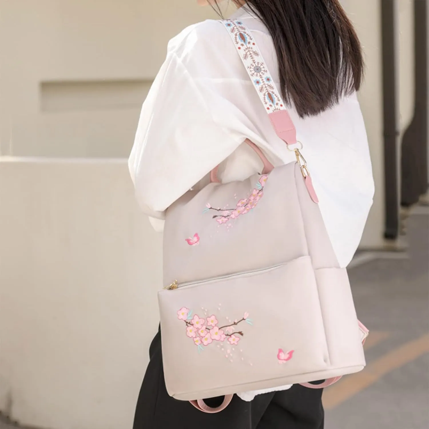 UK Popular Nylon s Beige Pen Bag In Backpack Women School Bags Messenger Computer Bag for (White, One Size)