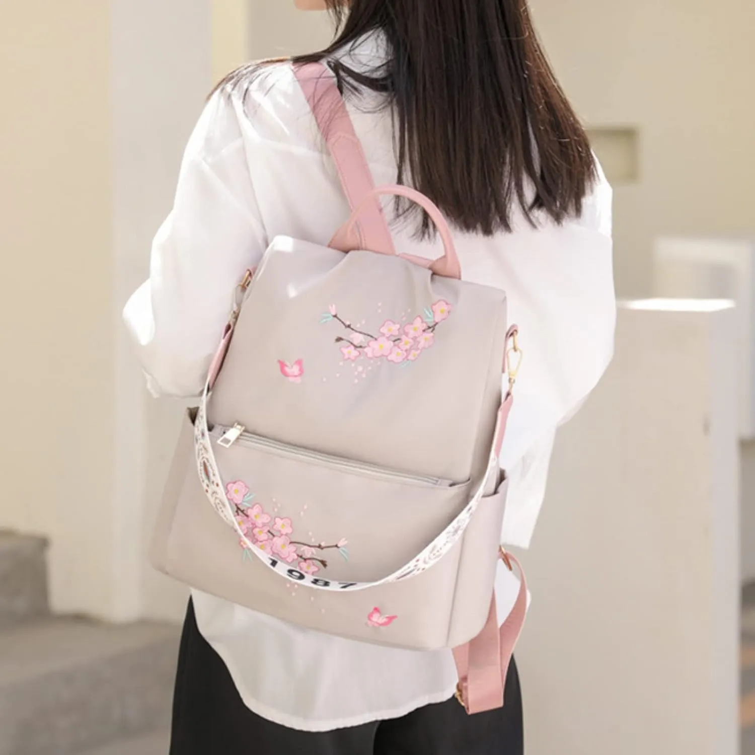 UK Popular Nylon s Beige Pen Bag In Backpack Women School Bags Messenger Computer Bag for (White, One Size)