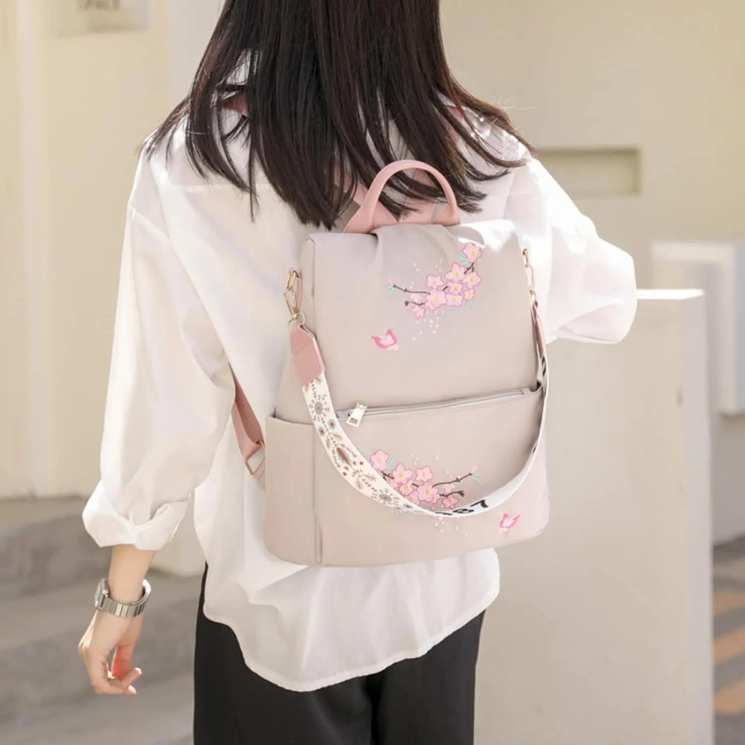 UK Popular Nylon s Beige Pen Bag In Backpack Women School Bags Messenger Computer Bag for (White, One Size)