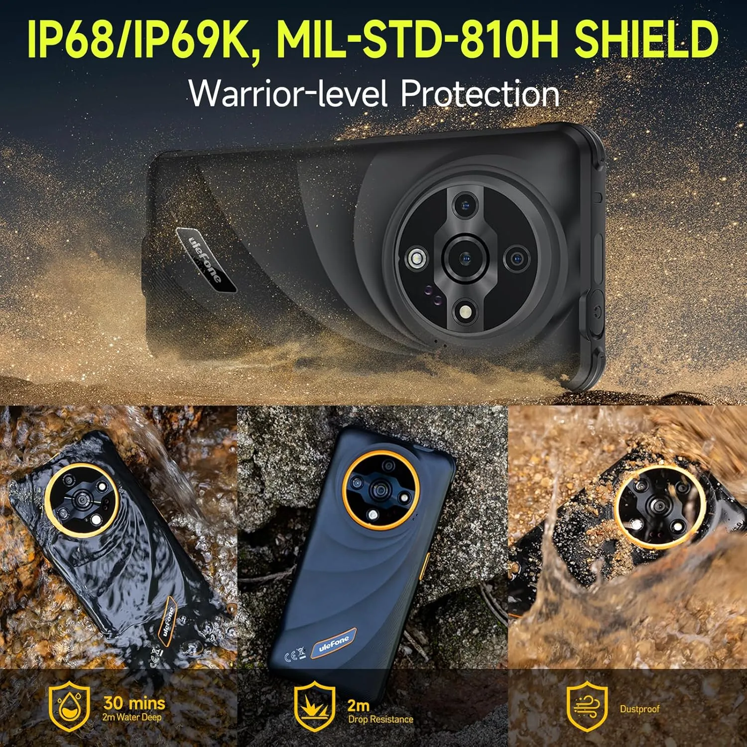 Ulefone Armor X31 4G Rugged Smartphone, 12GB 128GB/2TB MTK Helio G91 Android 14, 48MP 20MP 2MP Rear Camera, 6050mAh, 6.56" HD  Corning Gorilla Screen, IP68/69K Waterproof, Widevine L1, Green