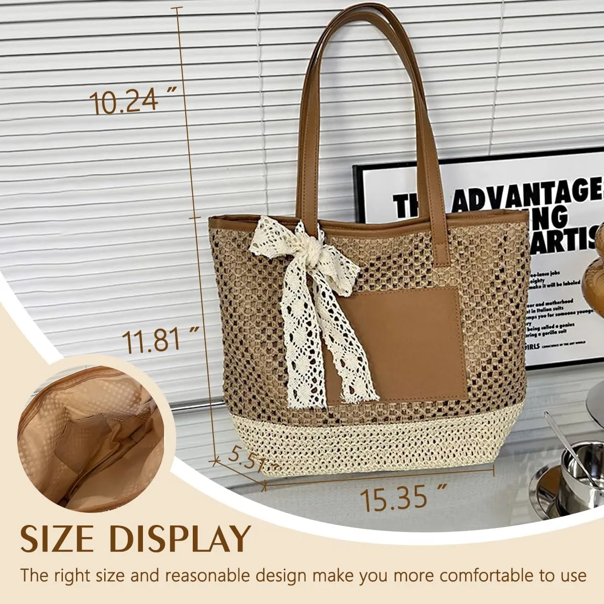 Ulico Personalized Straw Beach Bags for Women, Large Tote Bag with Embroidered Name， Lightweight Foldable Shoulder Bag