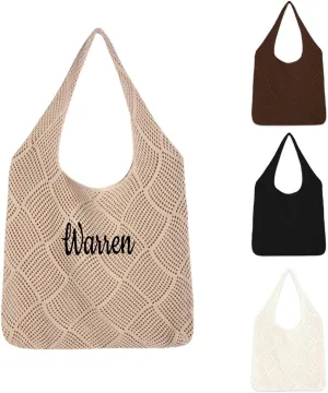 Ulico Personalized Straw Beach Bags for Women, Large Tote Bag with Embroidered Name， Lightweight Foldable Shoulder Bag