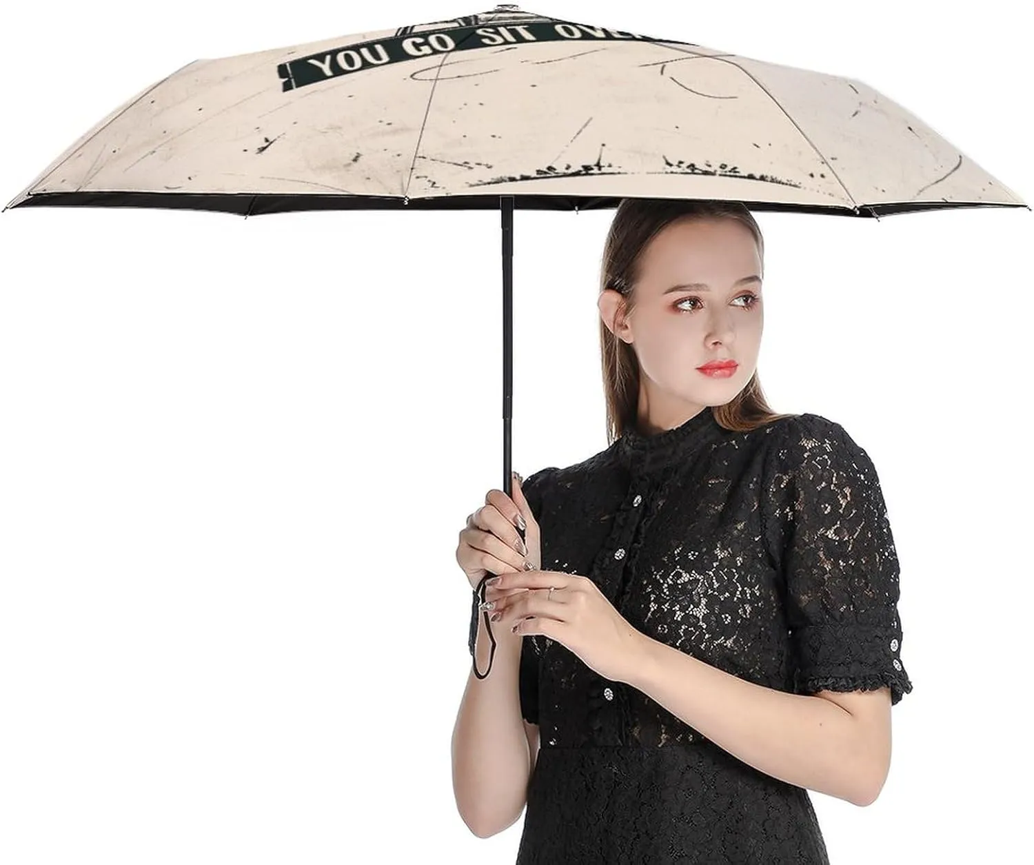 Umbrella Hand Drawn Brown Flowers Compact Travel Umbrella Modern Minimalist Floral Windproof Automatic Travel Umbrella One Touch Auto Open And Close Button Travel Folding Sports Umbrella