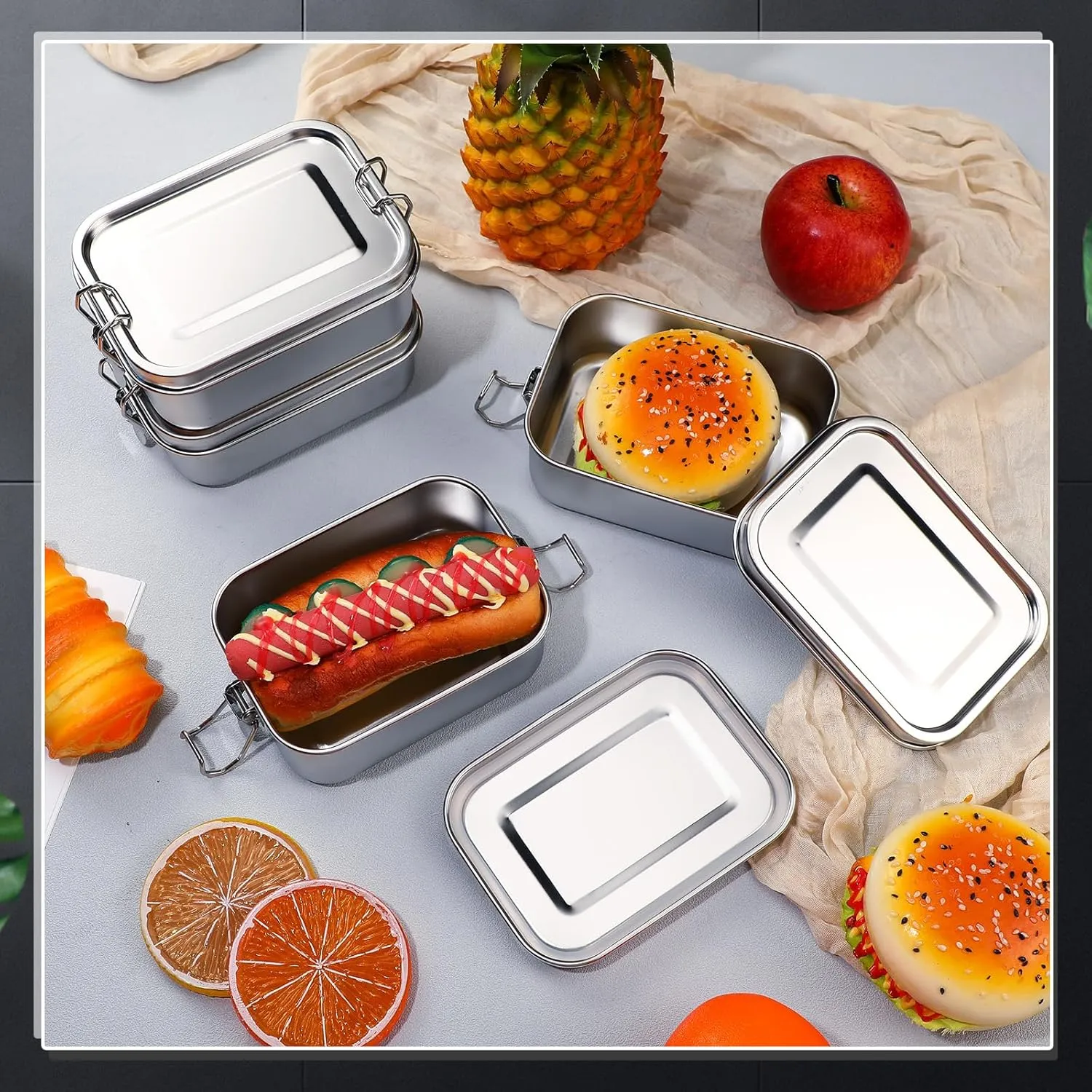 Umigy 8 Pcs Stainless Steel Food Containers Metal Bento Lunch Box Stainless Steel Food Storage Containers, Lockable Clips to Leak Proof, Reusable Dishwasher Snack Boxes for Work, Picnic (550ml)