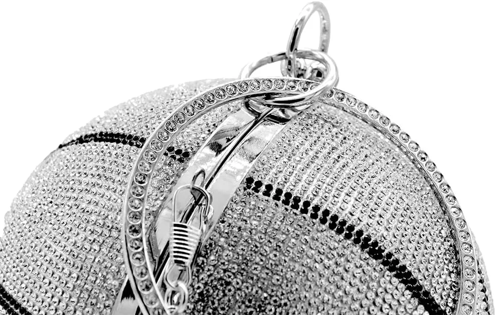 UMREN Women Basketball Shaped Cross Body Purse Rhinestone Round Ball Crystal Evening Bag Clutch Handbag for Wedding Party