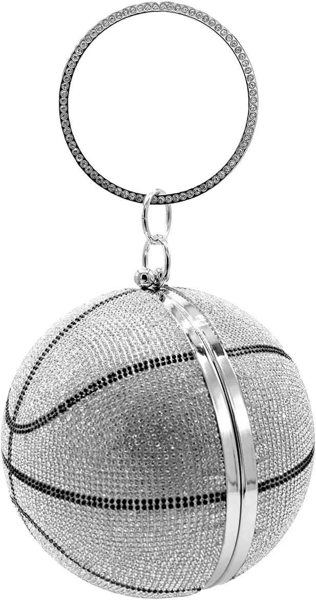 UMREN Women Basketball Shaped Cross Body Purse Rhinestone Round Ball Crystal Evening Bag Clutch Handbag for Wedding Party
