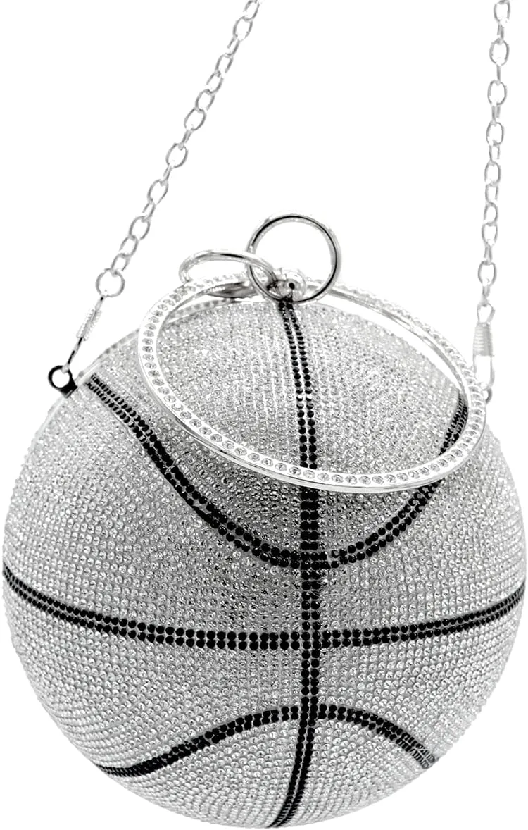 UMREN Women Basketball Shaped Cross Body Purse Rhinestone Round Ball Crystal Evening Bag Clutch Handbag for Wedding Party